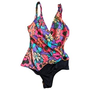 Maxine of Hollywood Vintage One PIece Asymmetrical Swimsuit Size 14